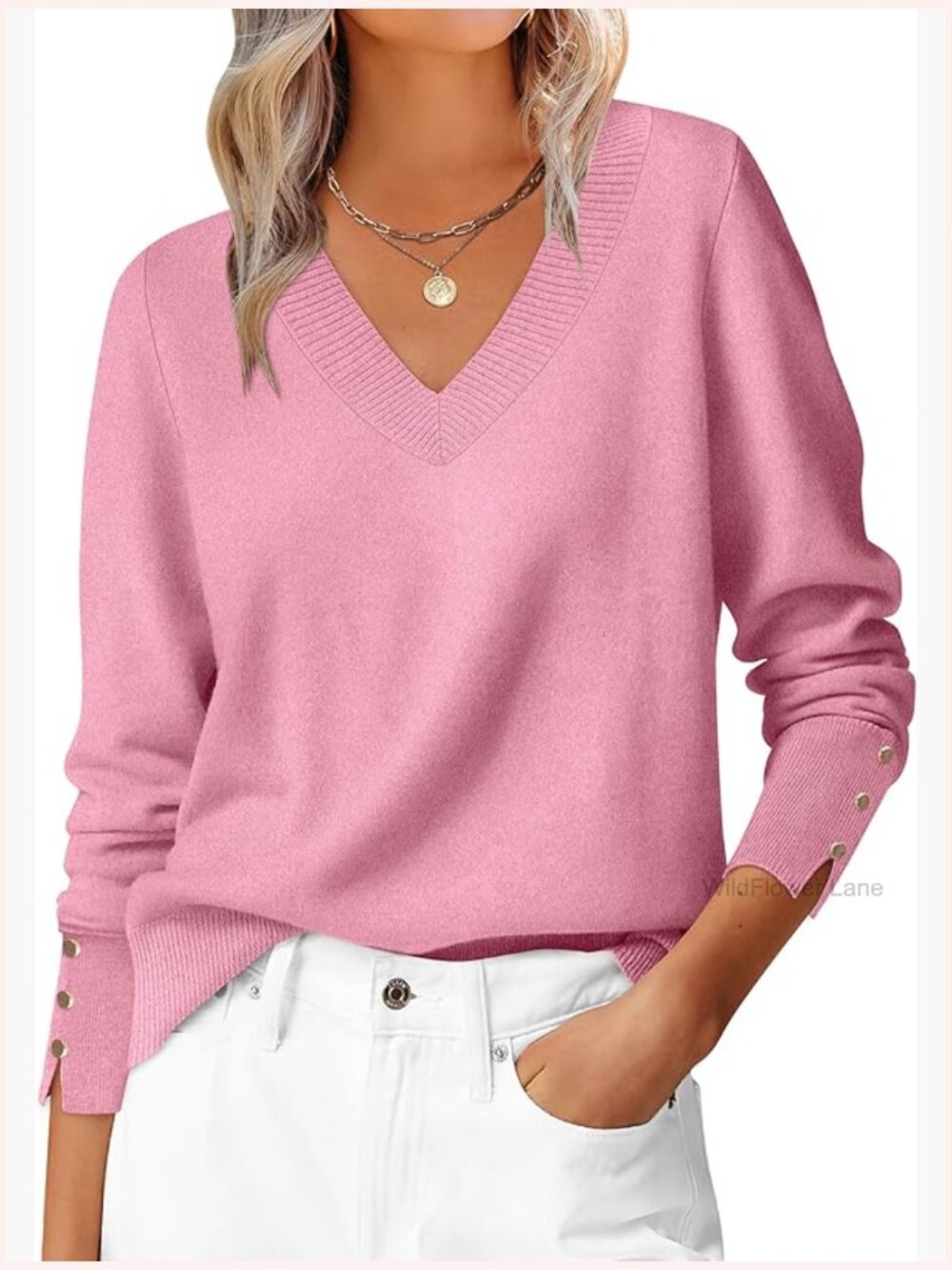 Long Sleeve V Neck Knit Pullover Sweater for Women Business Casual - Picture 1 of 7